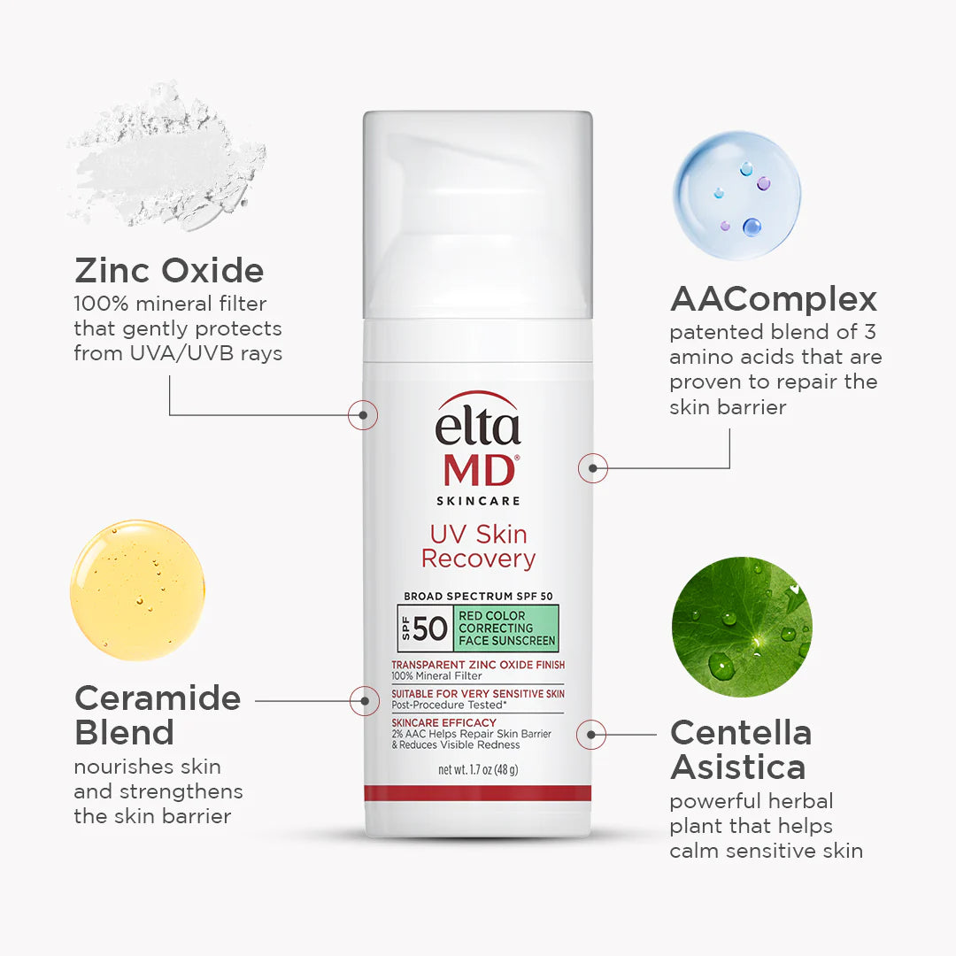 EltaMD UV Skin Recovery Red Color Correcting Green Tint Broad Spectrum SPF 50